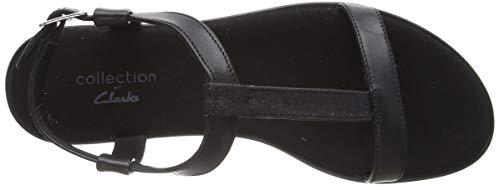 Clarks Bay Rosa, Sandalias con Tira Vertical Mujer, Negro (Black Combi Black Combi), 37.5 EU