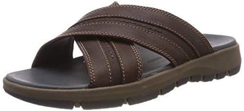 Clarks Brixby Cross, Sandalia con Pulsera Hombre, Marrón (Dark Brown Leather-), 46 EU