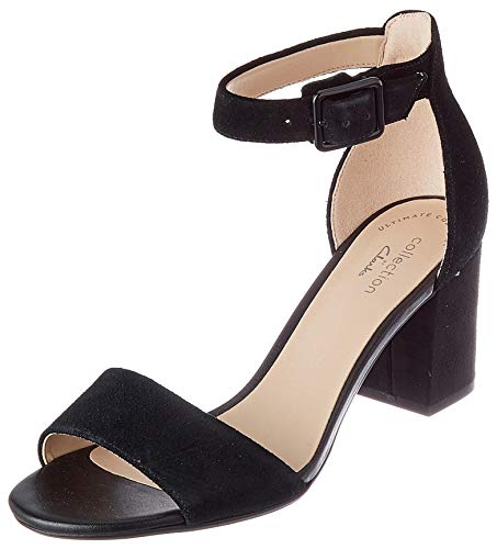 Clarks Deva Mae, Zapatos con Tacon y Correa de Tobillo Mujer, Negro (Black Suede-), 38 EU