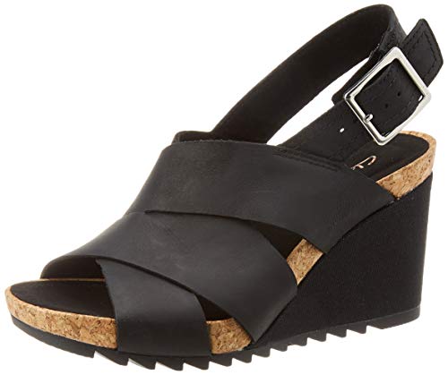 Clarks Flex Sand, Sandalias de Talón Abierto Mujer, Negro (Black Leather Black Leather), 37 EU