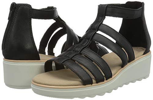 Clarks Jillian Nina, Sandalia con Pulsera para Mujer, Negro (Black Leather Black Leather), 41 EU