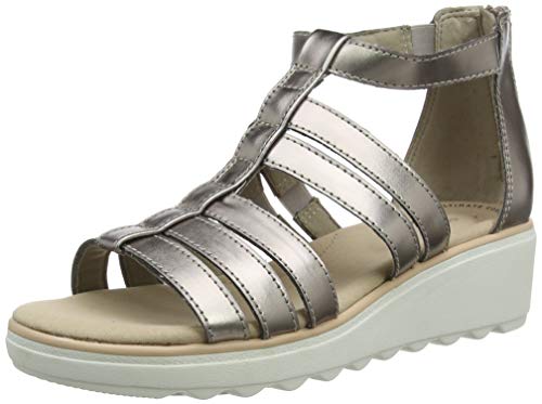 Clarks Jillian Nina, Sandalia con Pulsera para Mujer, Plateado (Pewter Metallic Pewter Metallic), 39 EU