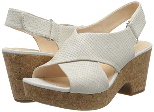 Clarks Maritsa Lara, Sandalias de Talón Abierto para Mujer, Blanco (White Snake White Snake), 41.5 EU