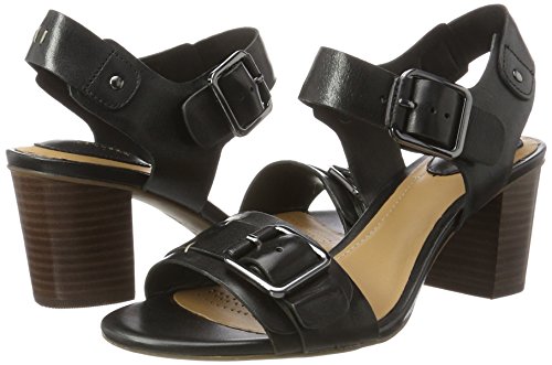 Clarks Relene Dazzle, Sandalias con Cuña Mujer, Negro (Black Leather), 37 EU