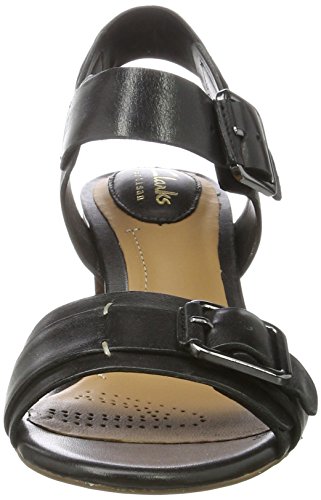 Clarks Relene Dazzle, Sandalias con Cuña Mujer, Negro (Black Leather), 37 EU