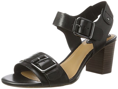 Clarks Relene Dazzle, Sandalias con Cuña Mujer, Negro (Black Leather), 37 EU