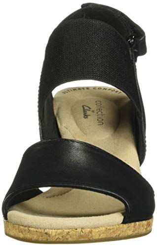 Clarks Sandalias de cuña Lafley Lily para mujer, negro (Piel negra/Combinación textil), 43 EU