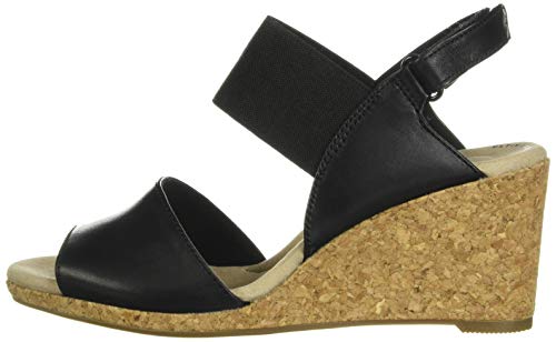 Clarks Sandalias de cuña Lafley Lily para mujer, negro (Piel negra/Combinación textil), 43 EU