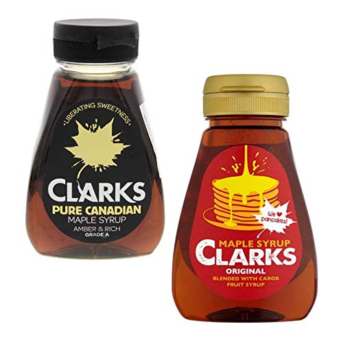 Clarks Sciroppo d'Acero: 1 x Puro Originale Grado A + 1 x Puro Originale Miscelato con Sciroppo di Carruba - 2 x 180 ml.