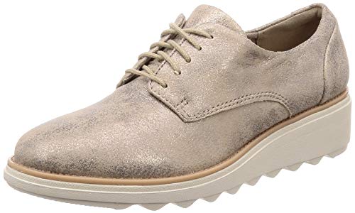Clarks Sharon Crystal, Zapatos de Cordones Derby Mujer, Beige (Pewter-), 37.5 EU