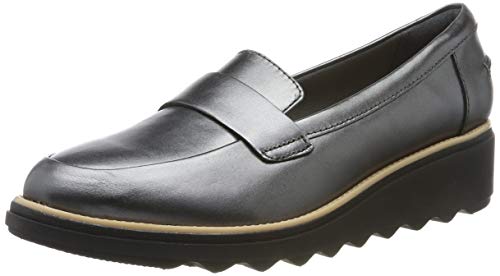 Clarks Sharon Gracie, Mocasines Mujer, Plateado (Metallic Metallic), 42 EU
