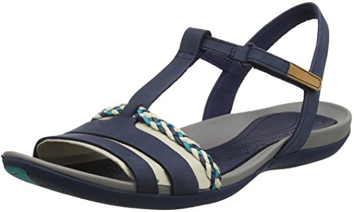 Clarks Tealite Grace, Sandalias con Tira Vertical para Mujer, Azul (Navy), 42 EU