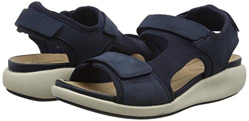 Clarks Un Bali Trek, Sandalias de Talón Abierto Mujer, Azul (Navy Combi Nbk Navy Combi Nbk), 37 EU