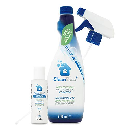 CleanShea Spray desinfectante 100% Natural, Elimina los olores de los Animales, Spray desinfectante para Pieles, Accesorios para Animales y Superficies, ecológico y Seguro, 1400 ml(Botella + Recarga)