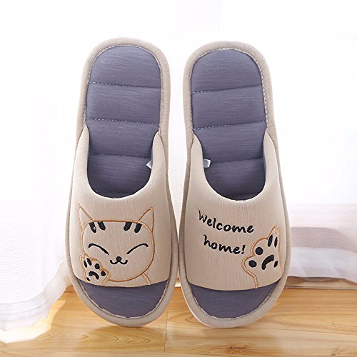 Cliont Mujer Niñas Hombre Linda Gato Zapatillas de Interior Suaves Zapatillas de Punta Abierta de algodón en casa Zapatillas de casa