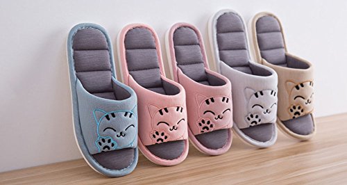 Cliont Mujer Niñas Hombre Linda Gato Zapatillas de Interior Suaves Zapatillas de Punta Abierta de algodón en casa Zapatillas de casa