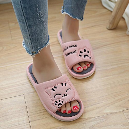 Cliont Mujer Niñas Hombre Linda Gato Zapatillas de Interior Suaves Zapatillas de Punta Abierta de algodón en casa Zapatillas de casa