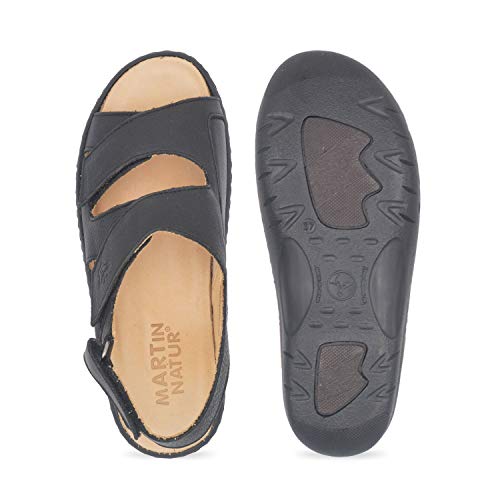 Cloe Negro 38 EU- Sandalia Ancha y cómoda con Velcro - Mujer - Plantilla extraíble y recambiable - Piel ecológica sin Cromo - Piso Antideslizante - Material Stretch para juanetes