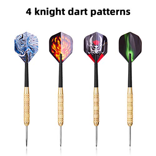 CNNIK 12 Piezas Juego de Dardos con Punta de Acero con 4 vuelos de Estilo, Ejes de plástico Esmerilado, barriles de Hierro y sacapuntas para Sala de recreación, Bar y Sala de Juegos (19 Gramos)