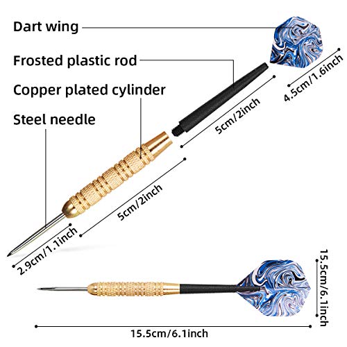 CNNIK 12 Piezas Juego de Dardos con Punta de Acero con 4 vuelos de Estilo, Ejes de plástico Esmerilado, barriles de Hierro y sacapuntas para Sala de recreación, Bar y Sala de Juegos (19 Gramos)