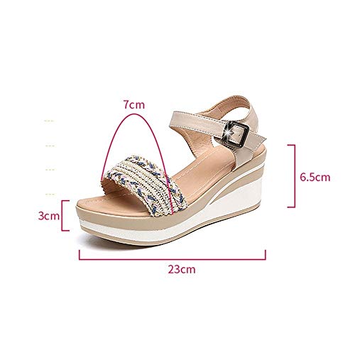 COCNI Sandalias de cuero zapatos de Roma del mollete del verano de las mujeres suela gruesa cuña de las señoras sandalias de moda salvaje zapatos Costera deslizadores cómodos tacones altos no Slip san