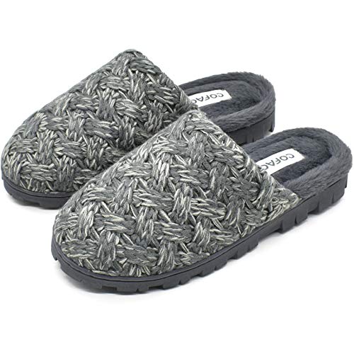 COFACE Gris Zapatillas Casa Mujer Pantuflas de Espuma Viscoelástica de Invierno Antideslizante Zapatos de Lana Cálido con Interior y Exterior Talla 39EU