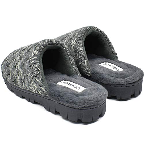 COFACE Gris Zapatillas Casa Mujer Pantuflas de Espuma Viscoelástica de Invierno Antideslizante Zapatos de Lana Cálido con Interior y Exterior Talla 39EU