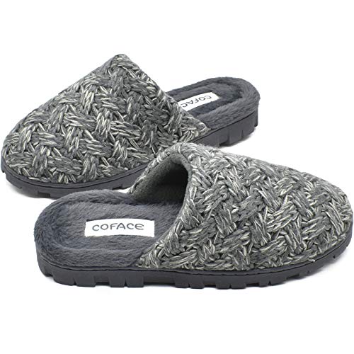 COFACE Gris Zapatillas Casa Mujer Pantuflas de Espuma Viscoelástica de Invierno Antideslizante Zapatos de Lana Cálido con Interior y Exterior Talla 39EU