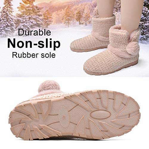 COFACE Zapatillas de Casa para Mujer Invierno, Botas Cerradas Pantuflas, Zapatos Cálidos con Forro de Felpa con Suaves Pompones y Suela de Goma Antideslizante Talla 41