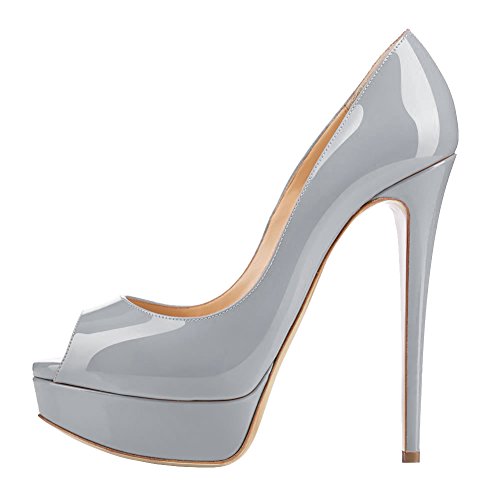 COLETER Zapatos de tacón alto con plataforma para mujer, color Gris, talla 38 EU
