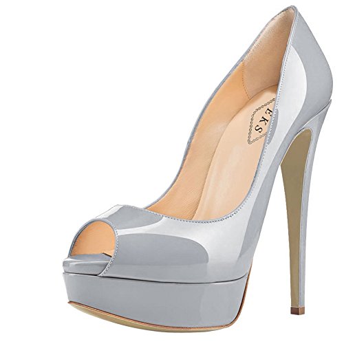 COLETER Zapatos de tacón alto con plataforma para mujer, color Gris, talla 38 EU