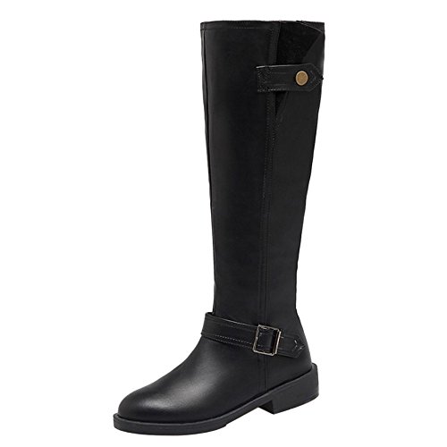 COOLCEPT Mujer Botas Hebilla Tacon Plano con Cremallera Black Size 40 Asian