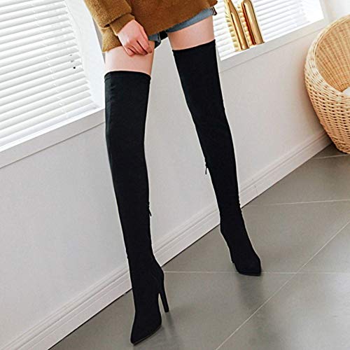 COOLCEPT Mujer Elegante Tacón de Aguja Botas de Muslo Puntiagudo Botas Cremallera Botas Altas de Muslo Black Talla 39 Asian