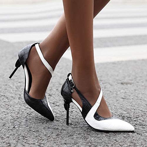 Coolcept Mujer Moda Tacón Alto Bomba Puntiagudo Fiesta Zapatos Tacón de Aguja Zapatos de la Corte Correa de Hebilla Black Talla 38 Asiática