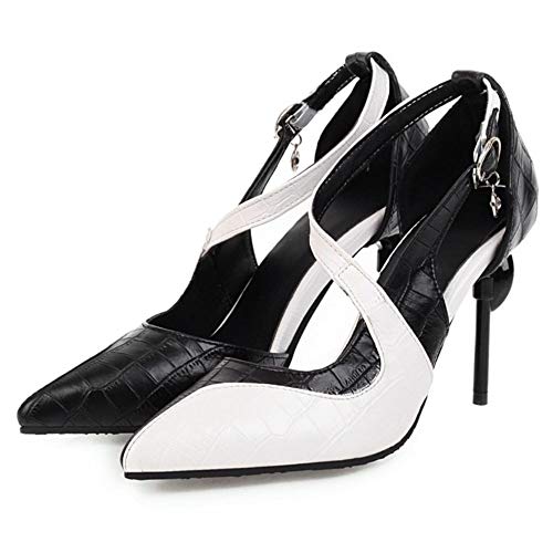 Coolcept Mujer Moda Tacón Alto Bomba Puntiagudo Fiesta Zapatos Tacón de Aguja Zapatos de la Corte Correa de Hebilla Black Talla 38 Asiática