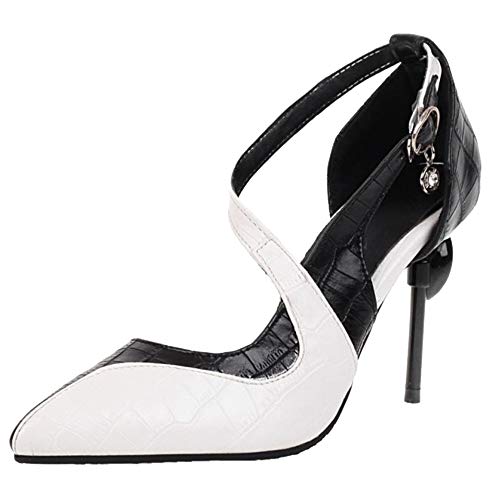 Coolcept Mujer Moda Tacón Alto Bomba Puntiagudo Fiesta Zapatos Tacón de Aguja Zapatos de la Corte Correa de Hebilla Black Talla 38 Asiática