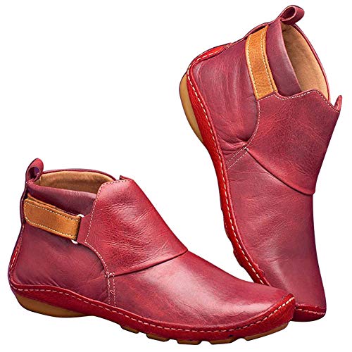 Coomir Botas de Invierno, Botines de Cuero Otoño Vintage Zapatos de Mujer Botas cómodas de tacón Plano Bota Corta