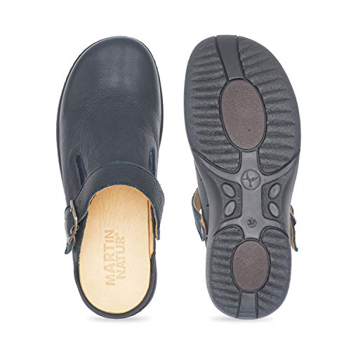 Creta Marino 38 EU- Zueco Mujer Ancho y cómodo - Correa basculante y Regulable - Plantilla extraíble y recambiable - Piel ecológica sin Cromo - Piso Antideslizante - Moda sostenible