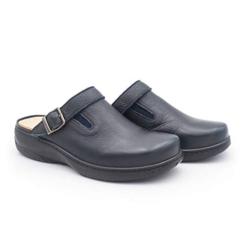 Creta Marino 38 EU- Zueco Mujer Ancho y cómodo - Correa basculante y Regulable - Plantilla extraíble y recambiable - Piel ecológica sin Cromo - Piso Antideslizante - Moda sostenible
