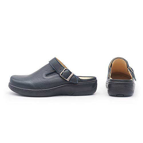 Creta Marino 38 EU- Zueco Mujer Ancho y cómodo - Correa basculante y Regulable - Plantilla extraíble y recambiable - Piel ecológica sin Cromo - Piso Antideslizante - Moda sostenible