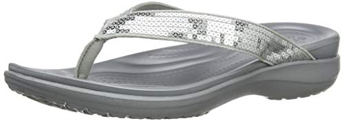 Crocs Capri V Sequin Flip, Mujer Sandalia, Plateado (Silver), 39-40 EU