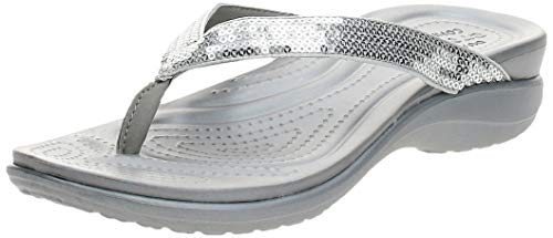 Crocs Capri V Sequin Flip, Mujer Sandalia, Plateado (Silver), 39-40 EU