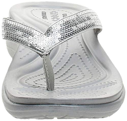 Crocs Capri V Sequin Flip, Mujer Sandalia, Plateado (Silver), 41-42 EU