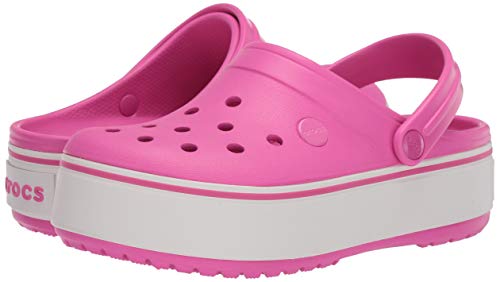 Crocs Crocband Zueco de plataforma para niños | Zapatos cómodos de deslizamiento | Zapatos de plataforma, rosa eléctrico, J3 US Little Kid