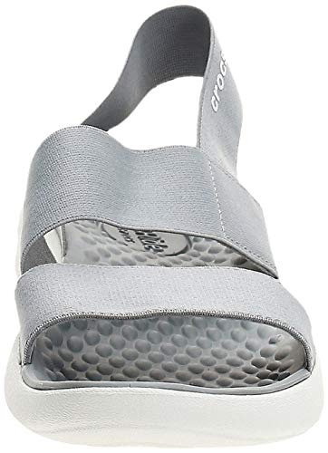 Crocs Literide Stretch Sandal Women, Sandalias de Punta Descubierta para Mujer, Gris (Light Grey/White 00J), 37/38 EU