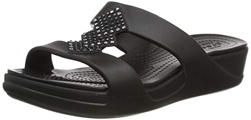 Crocs Monterey Shimmer Slip On Wedge, Sandalias con cuña Mujer, Black, 35 EU