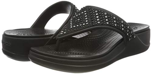 Crocs Monterey Shimmer Wedge Flip, Sandalias con cuña Mujer, Black, 35 EU