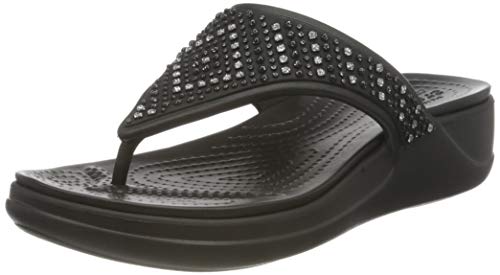Crocs Monterey Shimmer Wedge Flip, Sandalias con cuña Mujer, Black, 35 EU