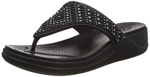 Crocs Monterey Shimmer Wedge Flip, Sandalias con cuña Mujer, Black, 37 EU