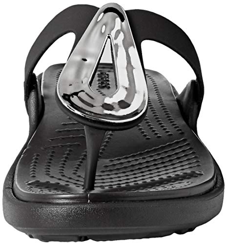 Crocs Sanrah Liquid Metallic Flip W, Sandalias con Punta Abierta Mujer, Plateado (Silver/Black 01v), 41/42 EU